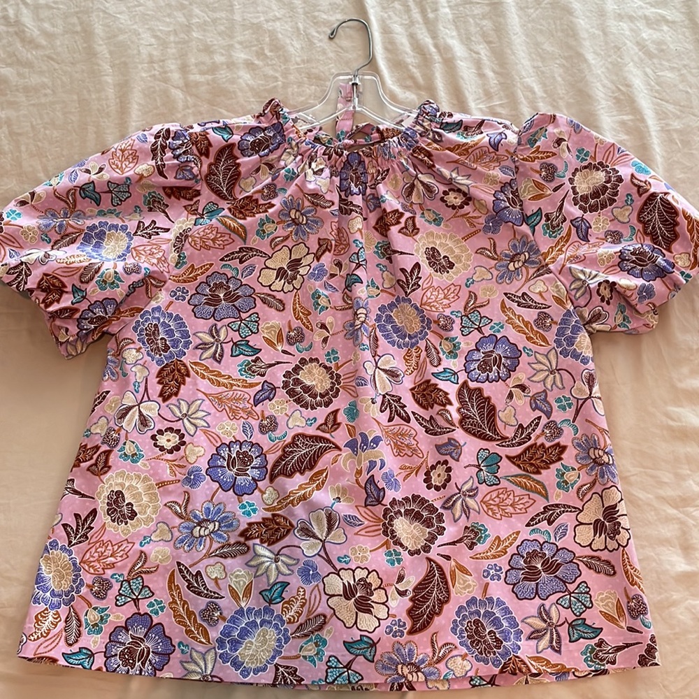 Ann Taylor Batik Floral Tie Back Top Size L - Picture 8 of 10